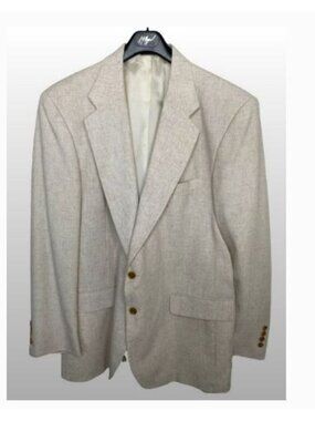 Linen Lites Mens 44R Beige Linen Blend Sport Coat Blazer 2 Button Jacket USA